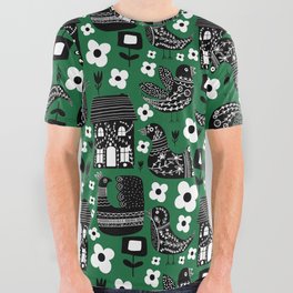 Maximalism Folk art Green All Over Graphic Tee