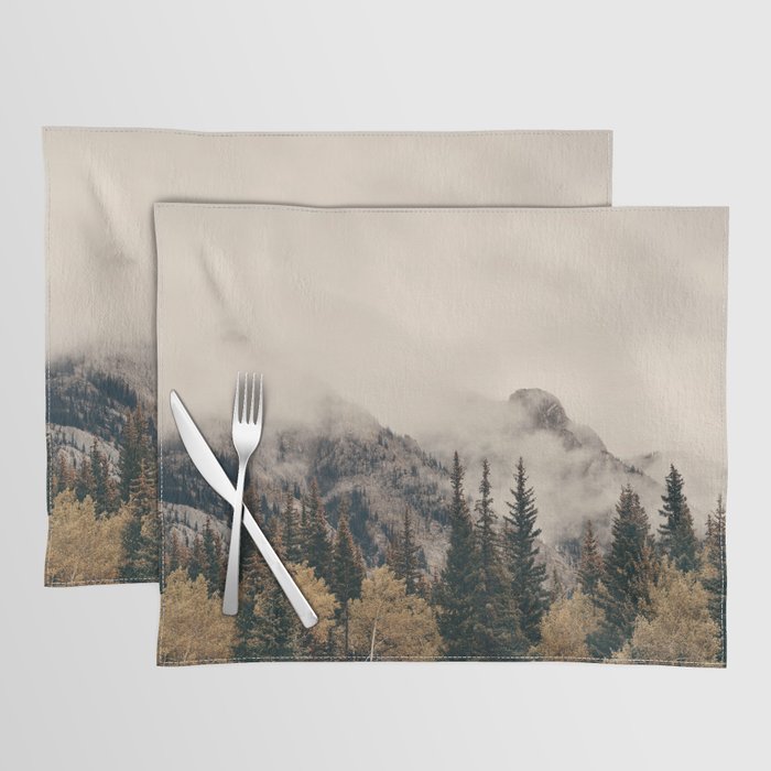 Banff national park foggy mountains and forest in Canada Placemat