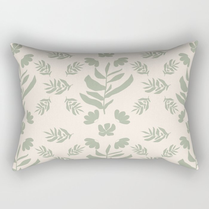 Sage Green Leaf and Wildflowers Pattern Rectangular Pillow