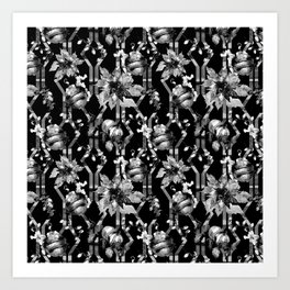 FESTIVE BLACK AND WHITE CHRISTMAS FLORAL DECORATIONS PATTERN 2021 Art Print