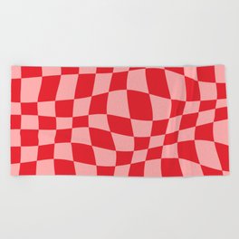 Warped Checkered Pattern (red/pink) Beach Towel