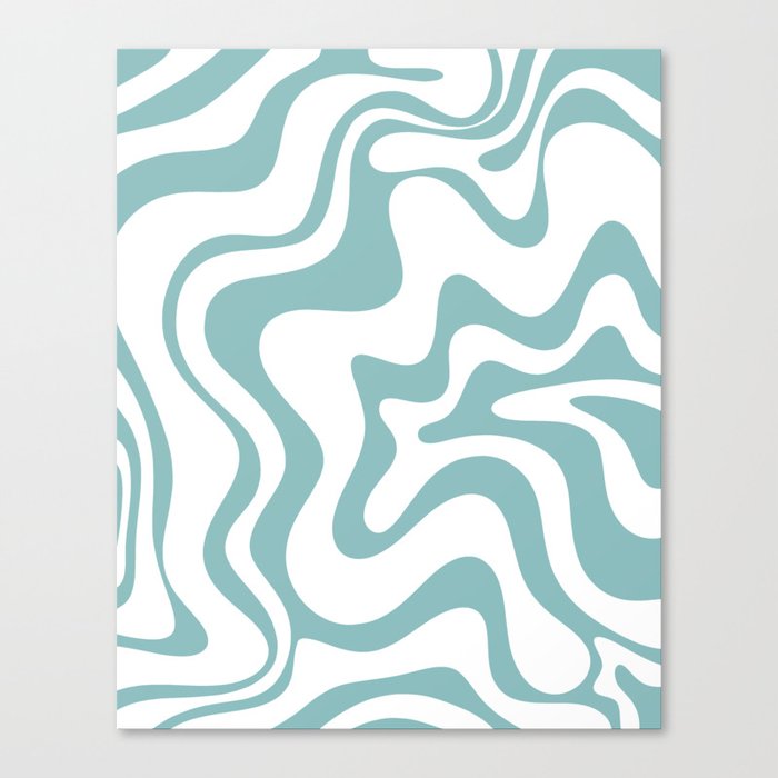 Retro Liquid Swirl Abstract Pattern in Soft Light Teal Blue and White Canvas Print