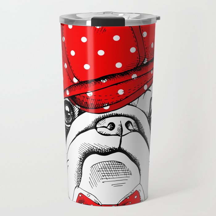 Portrait Dog Pug Red Cap Tie Travel Mug