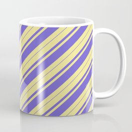 [ Thumbnail: Tan & Slate Blue Colored Stripes Pattern Coffee Mug ]