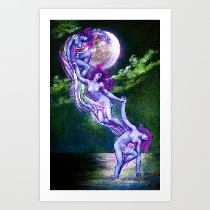 Moonbeams Dipping into the Sea by Evelyn De Morgan purple blue green Art Print