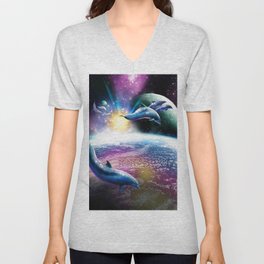 Galaxy Dolphin - Dolphins In Space V Neck T Shirt