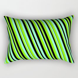 [ Thumbnail: Aquamarine, Green & Black Colored Lines/Stripes Pattern Rectangular Pillow ]