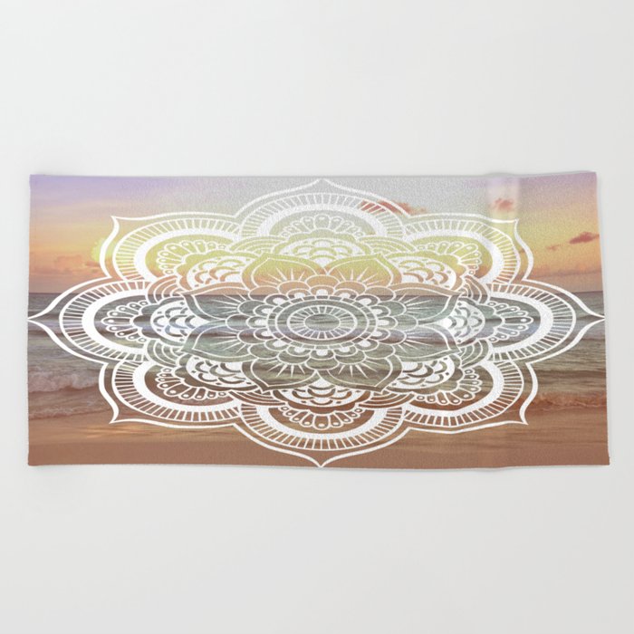 Beach Sunset Mandala Beach Towel