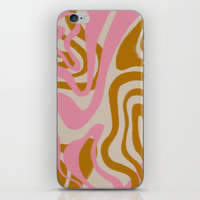 Retro Mid-Century Swirl in Pink + Tan iPhone Skin