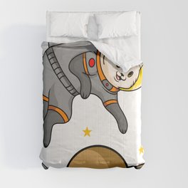 cute cat astronaut in saturn space Comforter