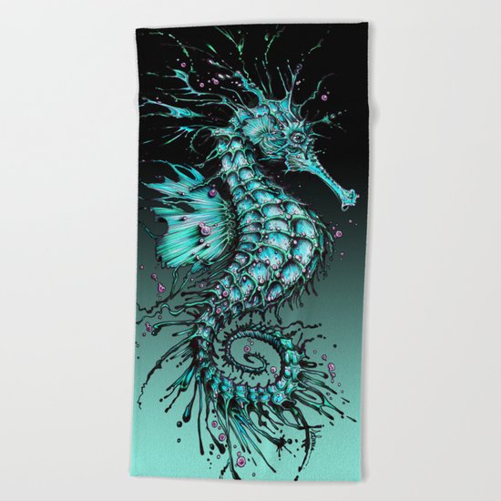 Cyan Seahorse Beach Towel