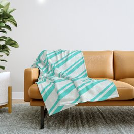 [ Thumbnail: Mint Cream and Turquoise Colored Lines Pattern Throw Blanket ]
