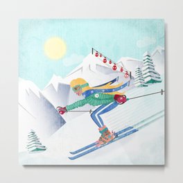 Skiing Girl Metal Print | Sport, Speed, Snow, Pretty, Christmas, Ski, Fun, Digital, Vector, Mountains 