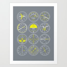 Aircraft Flight Instruments - Full Grey Art Print | Aircraft, Altitude, Flightinstruments, Flight, Airplane, Heading, Attitude, Aviation, Graphicdesign, Airspeed 