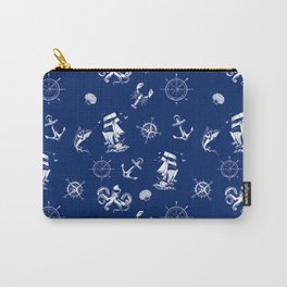 Blue And White Silhouettes Of Vintage Nautical Pattern Carry-All Pouch