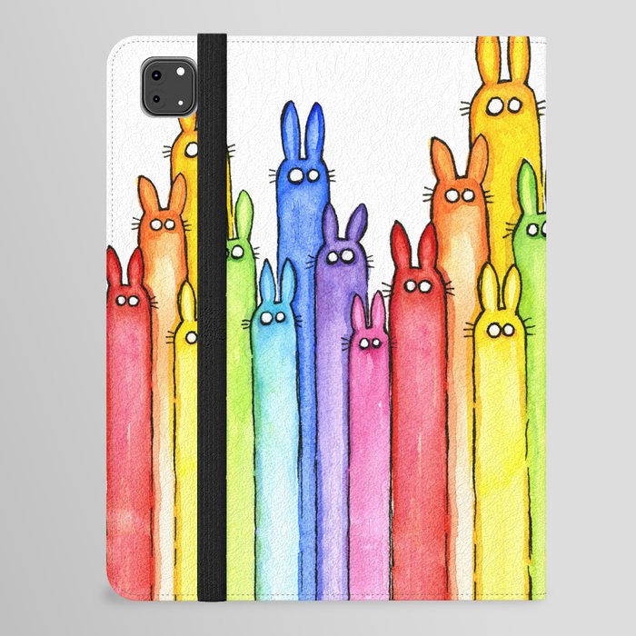 Rainbow of Bunny Rabbits Watercolor iPad Folio Case