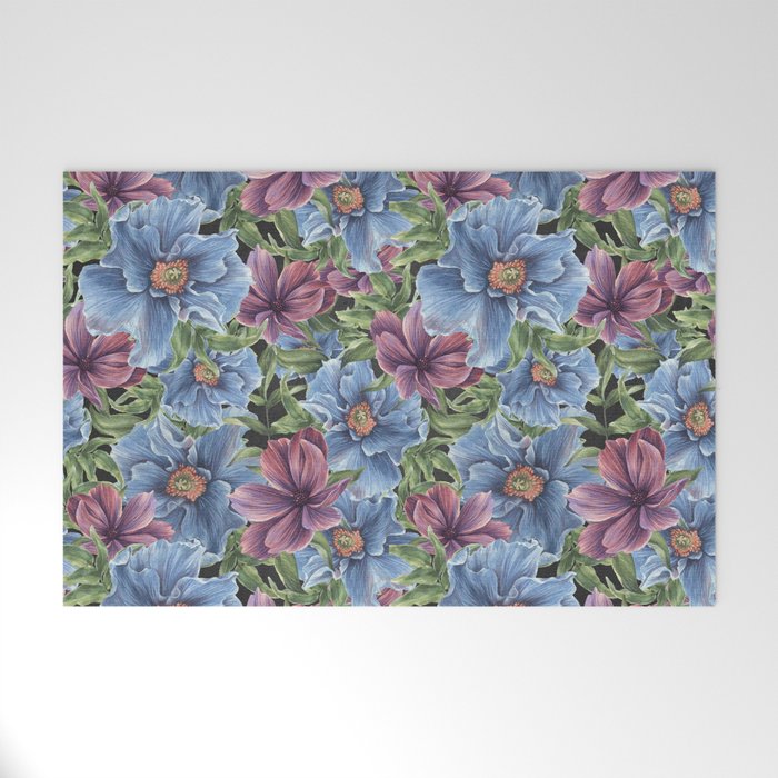 Hibiscus Flowers on Chalkboard Welcome Mat