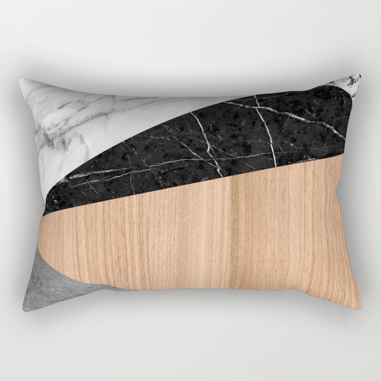 Marble, Garnite, Teak Wood Abstract Rectangular Pillow
