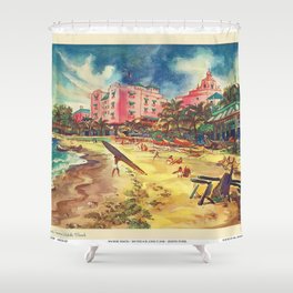 Hawaii's Famous Waikiki Beach - United Air Lines Vintage Travel Poster Shower Curtain
