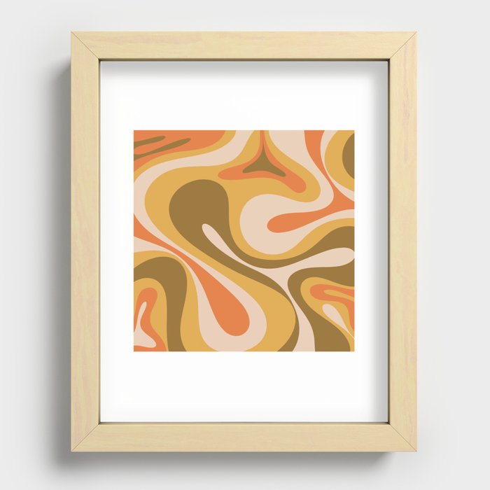 Mod Swirl Retro Abstract 60s 70s Pattern Brown Mustard Orange Beige  Recessed Framed Print