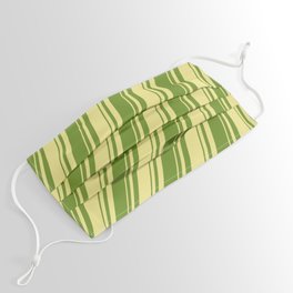 [ Thumbnail: Tan & Green Colored Lines Pattern Face Mask ]