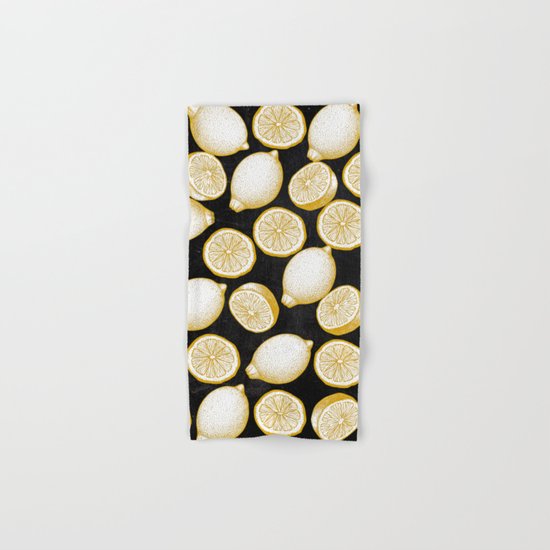 Lemons on black background Hand & Bath Towel