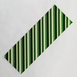 [ Thumbnail: Green, Light Yellow, Forest Green & Black Colored Stripes Pattern Yoga Mat ]