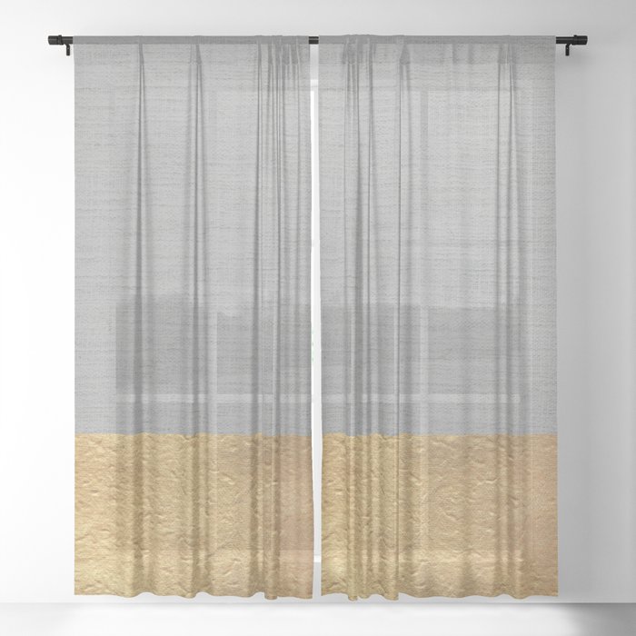 Color Blocked Gold & Grey Sheer Curtain