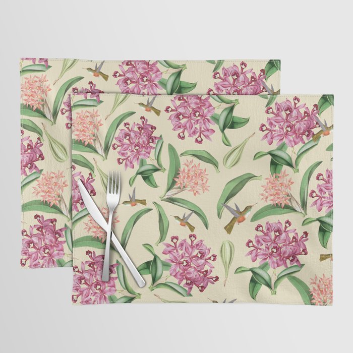 Cream Orchids Botanical Pattern Placemat