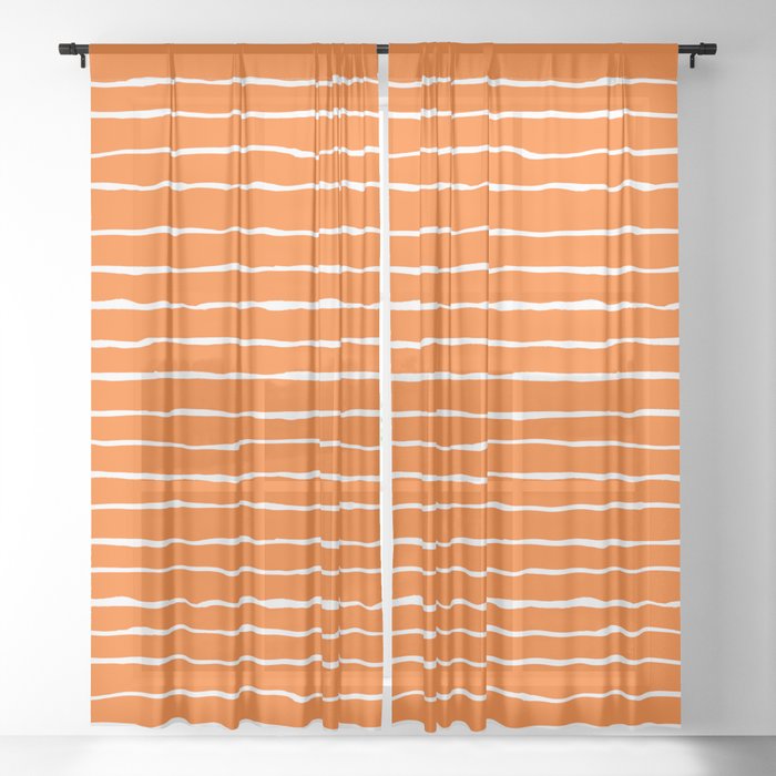 Bright Orange and White Stripes Sheer Curtain