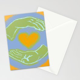 Heart in Hands, Yellow Digital Screenprint, Center Love in Our Communities Stationery Cards