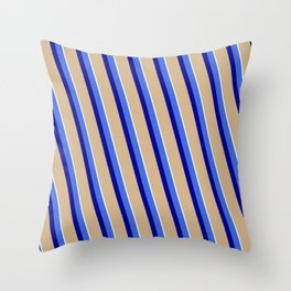 [ Thumbnail: Royal Blue, Dark Blue, Tan & Light Cyan Colored Stripes/Lines Pattern Throw Pillow ]