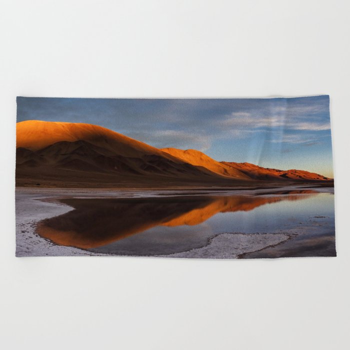 Argentina Photography - Beautiful Sunset Over The Lake In The Desert Beach Towel