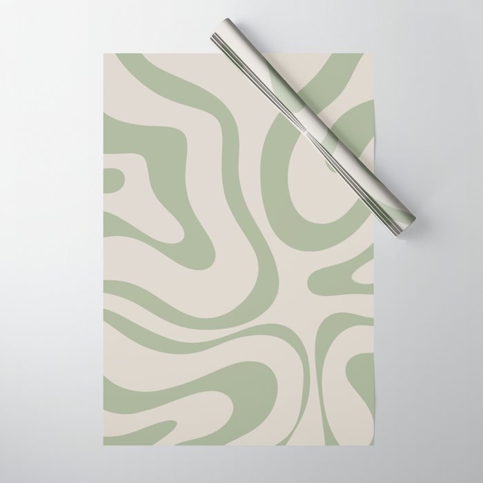 Liquid Swirl Abstract Pattern in Almond and Sage Green Wrapping Paper