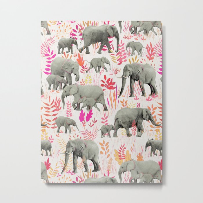 Sweet Elephants in Pink, Orange and Cream Metal Print