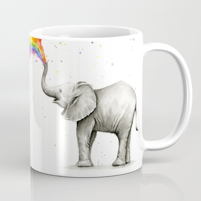 Baby Elephant Spraying Rainbow Coffee Mug