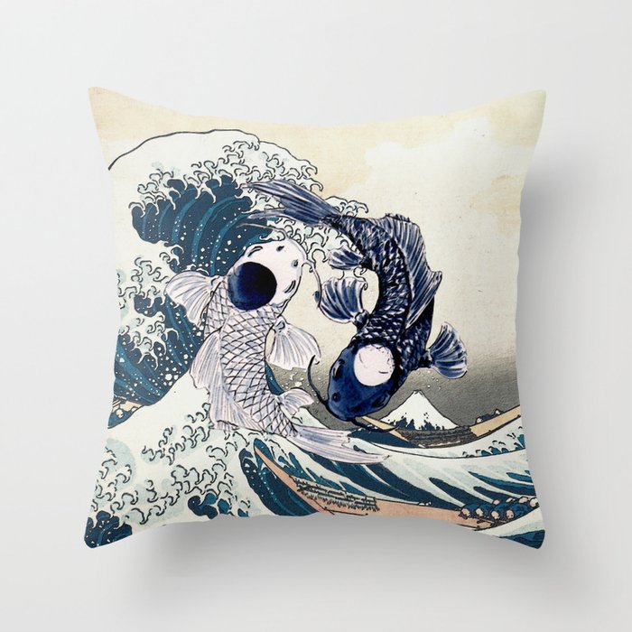 The Great Wave off Tui and La Throw Pillow