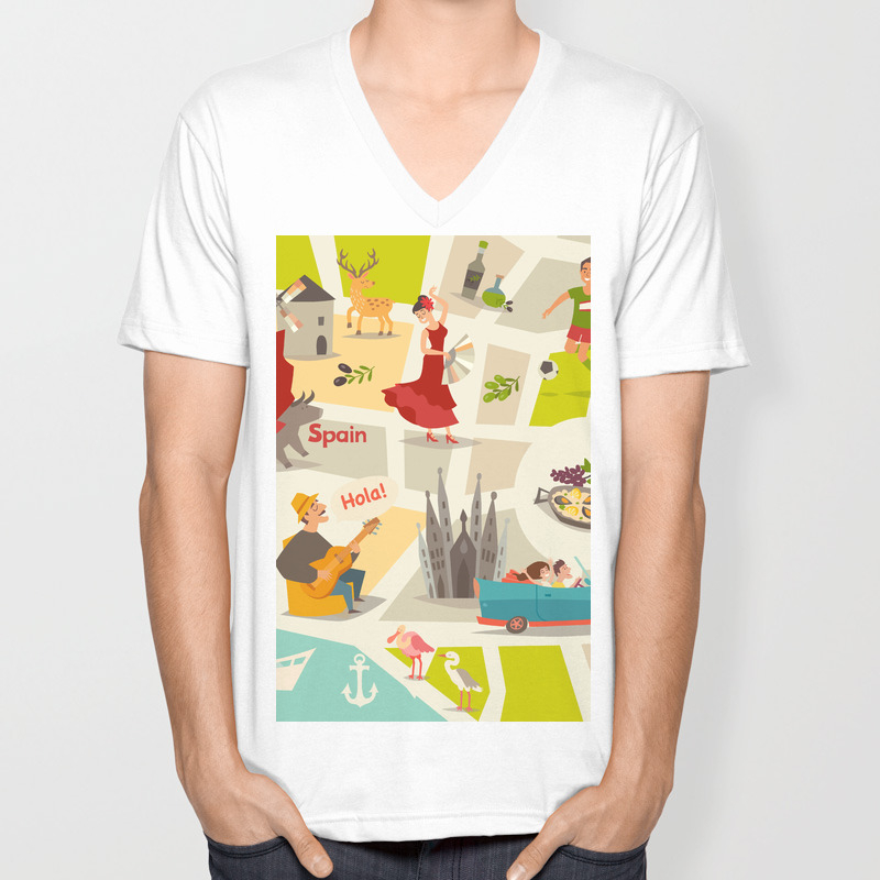 Abstract Spain Vector Map Illustrated Map Of Spain For Children Unisex V Neck By Rimma Society6