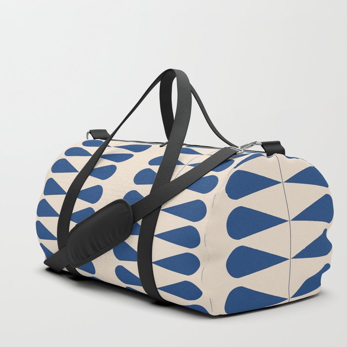 Navy blue geometric mid century retro plant pattern Duffle Bag