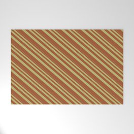 [ Thumbnail: Dark Khaki & Sienna Colored Lines Pattern Welcome Mat ]