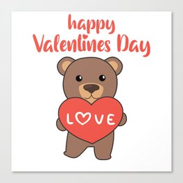 Valentine's Day Bear Cute Animals With Hearts Canvas Print
