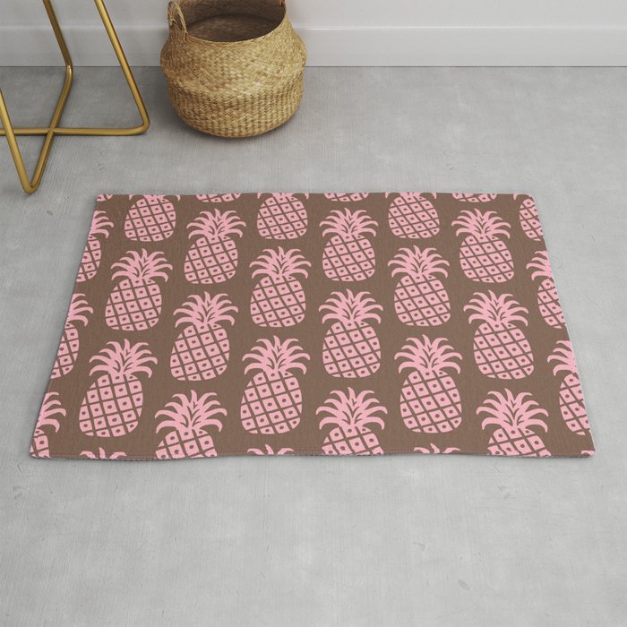 Mid Century Modern Pineapple Pattern Pink And Brown Rug By Tonymagner