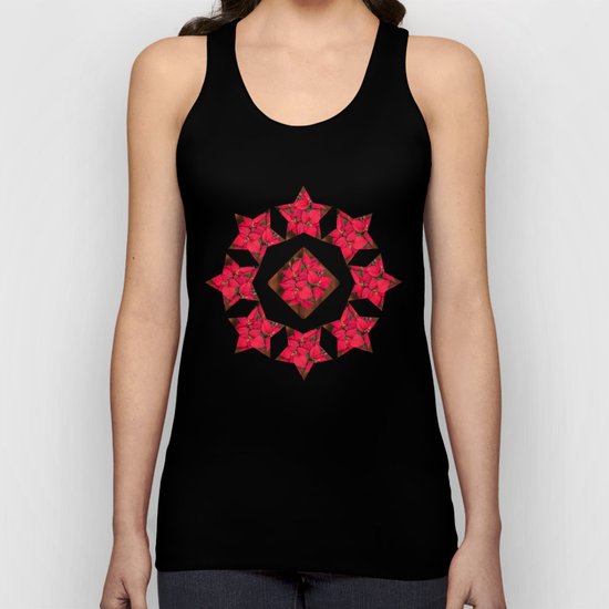 Red Christmas flower on brown wood Unisex Tank Top