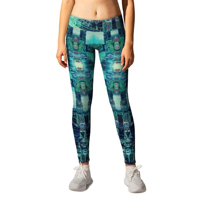 Totem Cabin Abstract - Teal Leggings