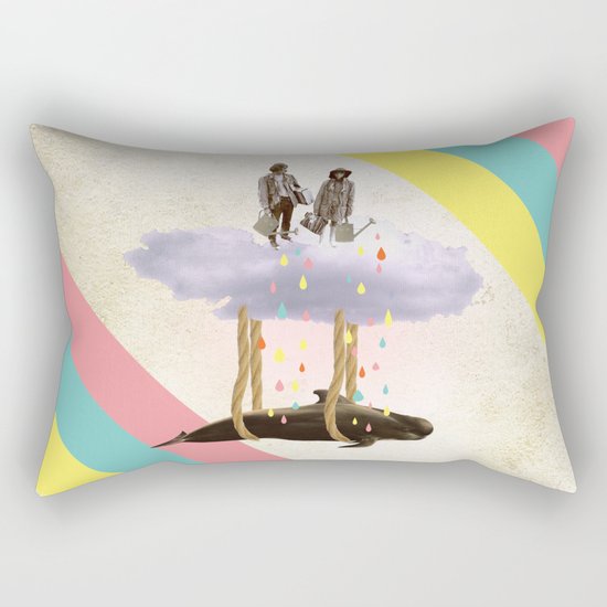 couple who travels on a cloud with a whale Rectangular Pillow
