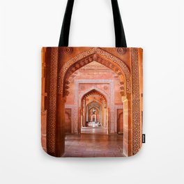 Interior Of Jama Masjid In Fatehpur Sikri Uttar Pradesh India Mosque Door Photography Tote Bag