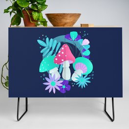 turquoise and pink mushrooms and flowers Credenza