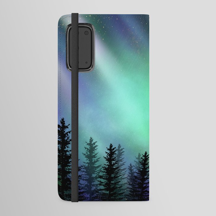 Galaxy Aurora Borealis Forest Android Wallet Case