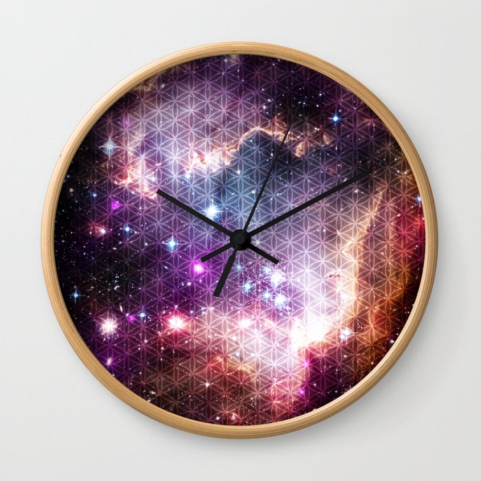 Sacred Nebula Flower Of Life Wall Clock