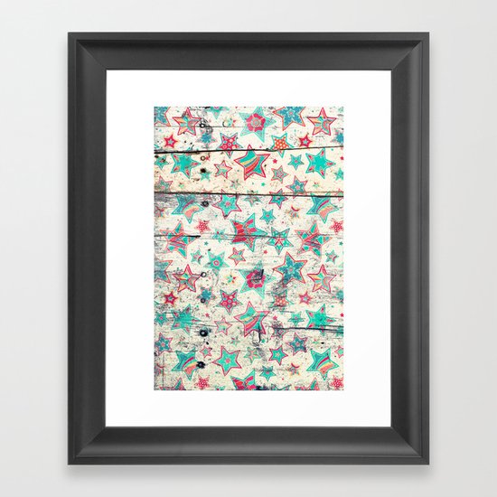 Grunge Stars on Shabby Chic White Painted Wood Framed Art Print